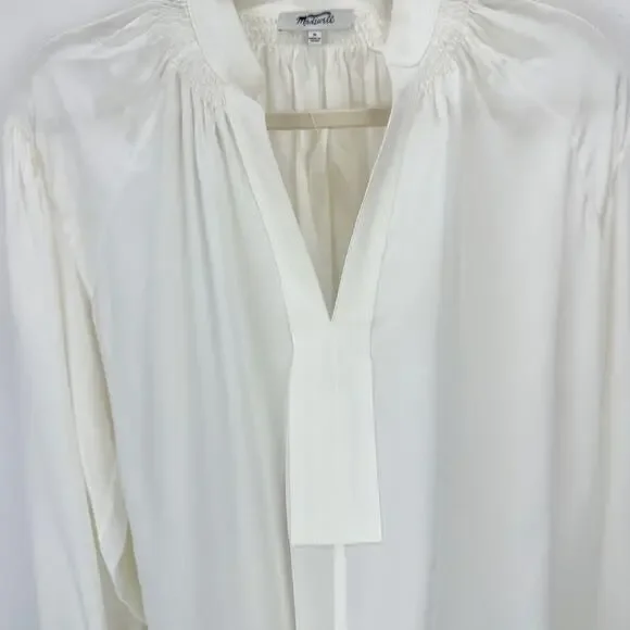 Madewell Shirred Long Sleeve Top Blouse Silk Lightweight Winter White Medium NWT - Picture 9 of 16